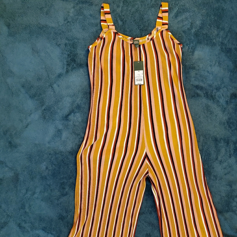 Stripped Scoop Neck Pleated Knit Jumpsuit